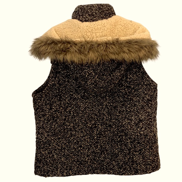 Mossimo Fleece Lined Collar Hood Vest Faux Fur Trim Black Gray Charcoal - Picture 4 of 13